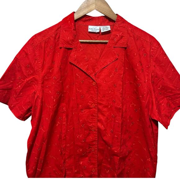 Bobbie Brooks Women Tunic Top 14/16 Red Embroidered Eyelet Floral Boho Cottage - Picture 4 of 7